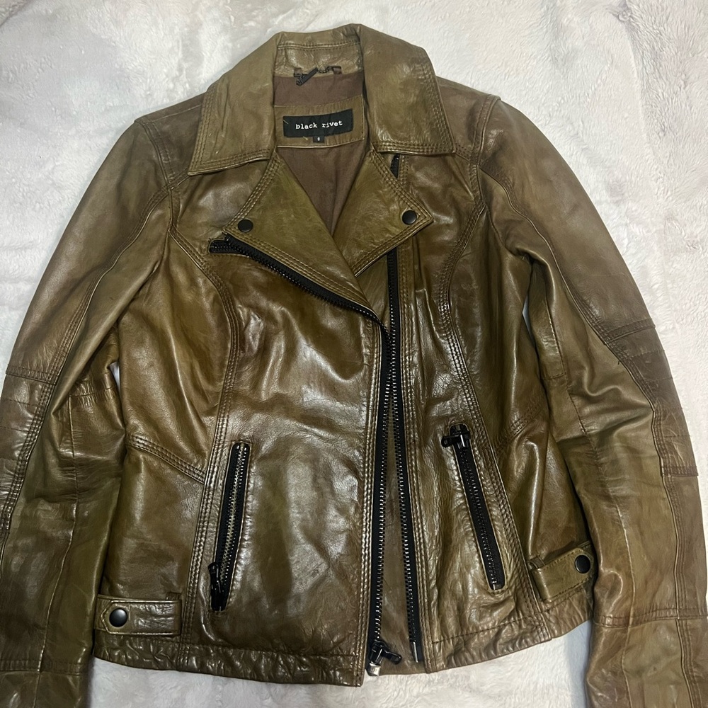 Black Rivet Women's Olive Leather Jacket